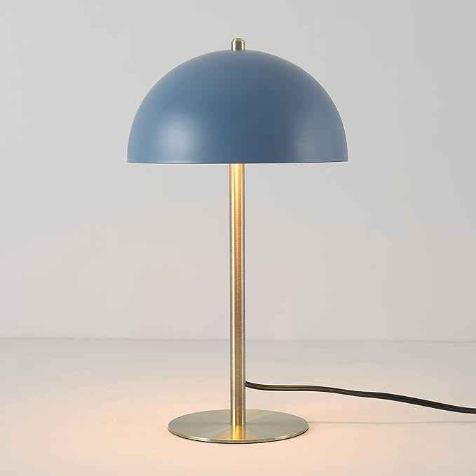 Globe Electric 52942 15" Blue Desk Lamp with Brass Accents, in-Line On/Off Rocker Switch, Ideal for Bedroom, Office Decor, Home Essentials, Reading Light, LED Bulb Compatible