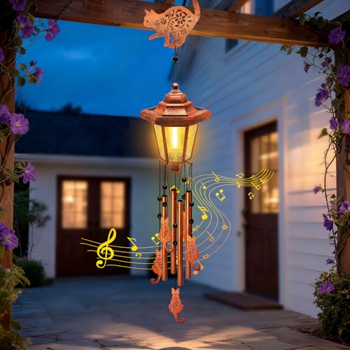 Large Solar Cat Wind Chimes