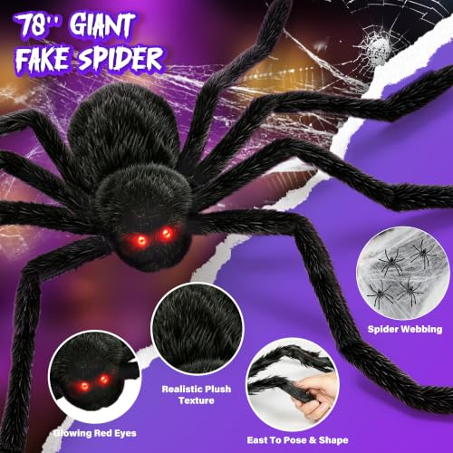 Halloween Spider Web Lights Decorations with 78'' Giant Spider