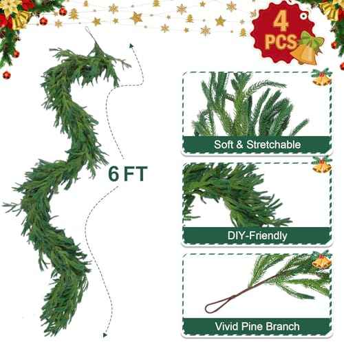 4 Pcs 6 Ft Artificial Norfolk Pine Garlands (24 Foot)