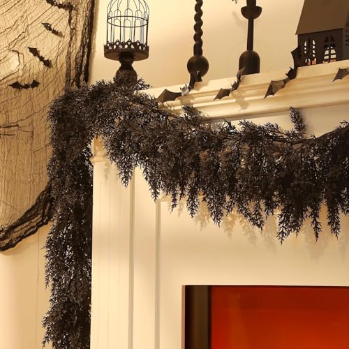 2 Pack 9 ft Halloween Black Artificial Cedar Garland (2 Foot)