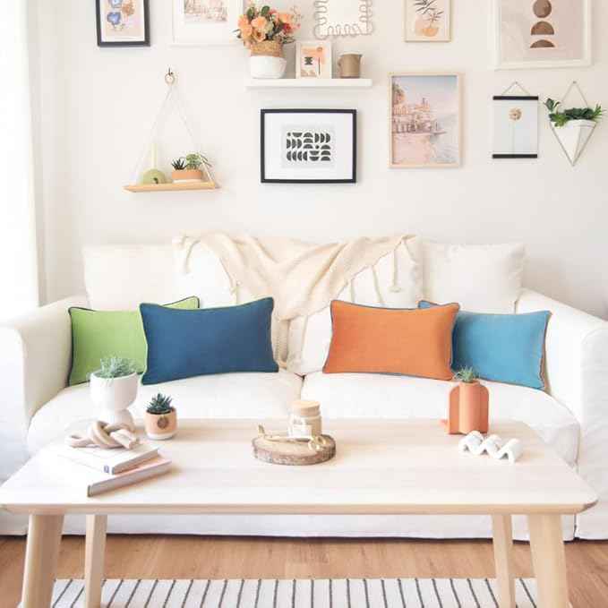 MONDAY MOOSE Decorative Throw Pillow Covers Cushion Cases, Set of 4 Soft Velvet Modern Double-Sided Designs, Mix and Match for Home Decor, Pillow Inserts Not Included (12x20 inch, Blue/Orange)