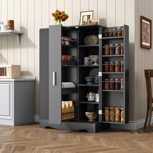 47“ Black Kitchen Pantry Cabinet with 3 Doors