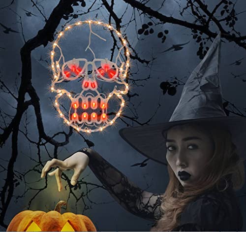 13.3" Lighted Skull Halloween Window Silhouette Decoration