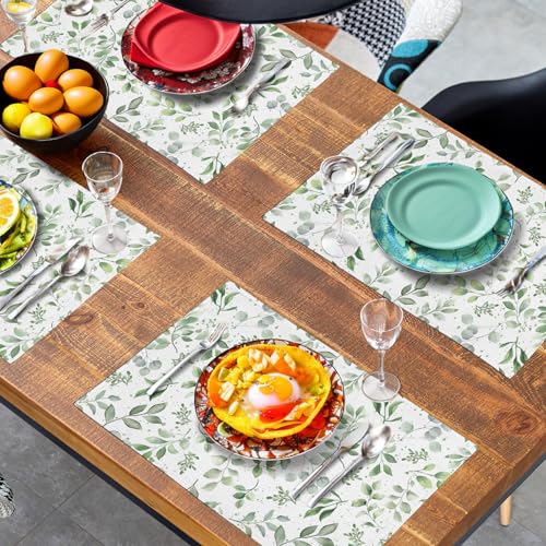 Sage Green Eucalyptus Leaves Placemats Set of 4 Spring Summer Watercolor Leaf Table Mats 12x18 Inch Seasonal Holiday Rustic Farmhouse Linen Fabric Place Mat for Kitchen Dining Decor (4 Count)