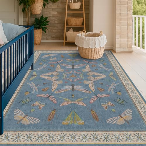 Blue Washable Kids Playroom Rug (35 Sq Ft)