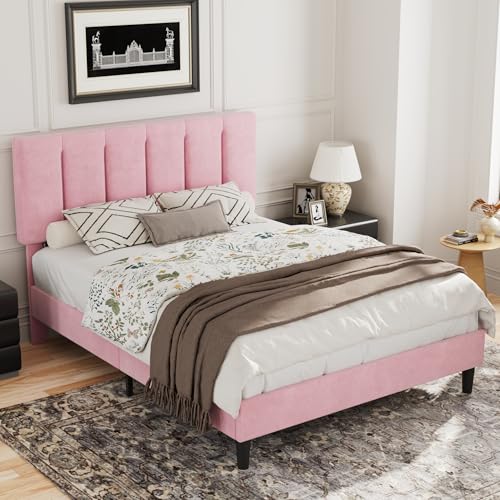 Full Size Bed Frame with Upholstered Headboard