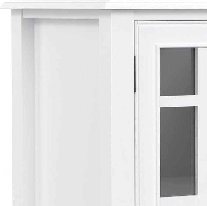 SIMPLIHOME Connaught Storage Cabinet - 60 inch Wide Solid Wood Buffet in White, Traditional Sideboard for Dining Room, Entryway, or Living Room with Glass Doors, Adjustable Shelves, and Notched Legs