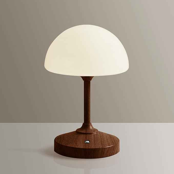 Mushroom Lamp Cordless Lamp Table Lamp,Outdoor Waterproof Shower Lamps,5000mAh Rechargeble Battery Operated Dimmable Touch Desk Lamps,LED Night Light for Bathroom Patio Camping Outdoor/Walnut