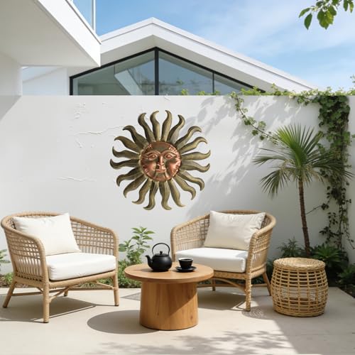 28" Sun Metal Wall Art Outdoor Decor