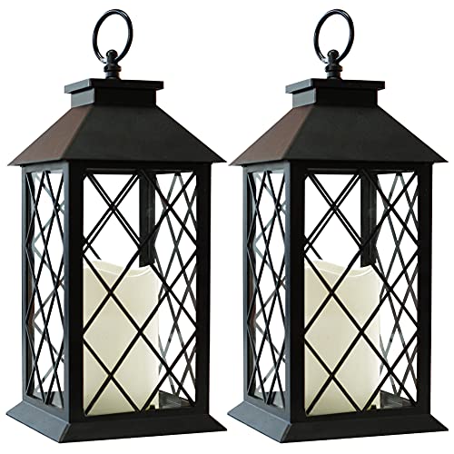 2 Pack 13.5" Vintage Candle Lantern with LED Pillar Candle