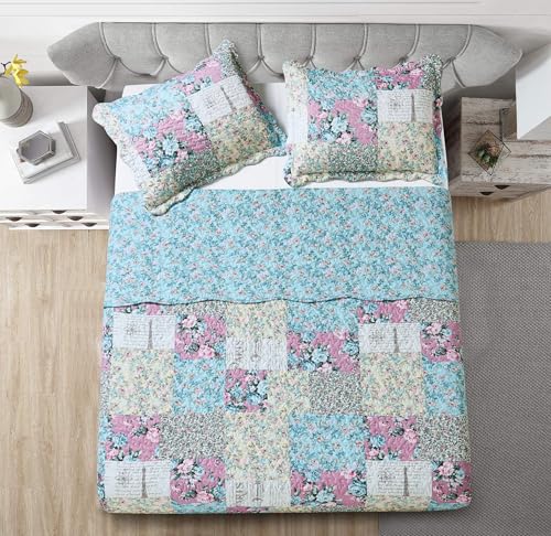 Lilac Rose Toile Lively Patchwork Quilt Set