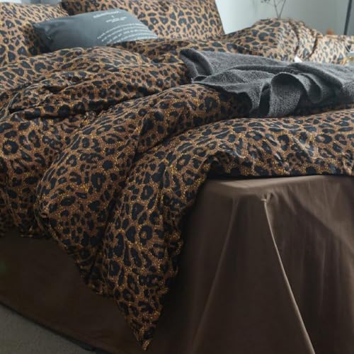 Leopard Print King Size Comforter Set Animal Cheetah Printed Comforter Soft Fluffy 3 Pieces Floral Lightweight Bedding Comforter with 2 Pillowcases Farmhouse Leopard Print Comforter Set King