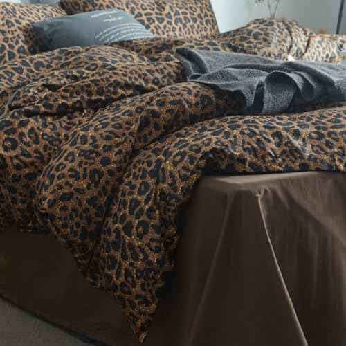 Full Comforter Set Leopard Print Comforter 3 Pieces Animal Cheetah Printed Comforter Set Soft Fluffy Brown