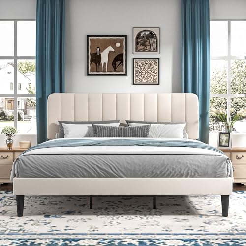 King Size Bed Frame with Upholstered Headboard