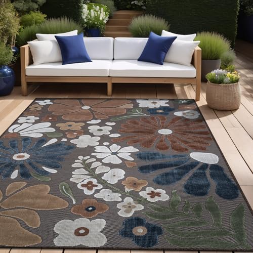 Outdoor Rug 5x7 Modern Floral Tropical Area Rugs for Outdoor and Indoor Patio Easy to Clean Non Shedding Living Room Porch Garden Washable Outside Carpet (35 Sq Ft)