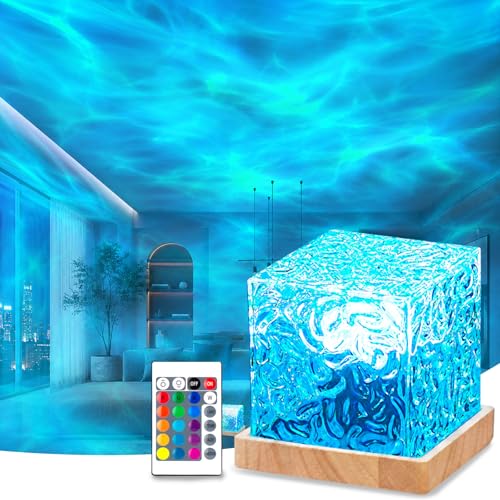 Ocean Wave Projector Light with Solid Wood Base