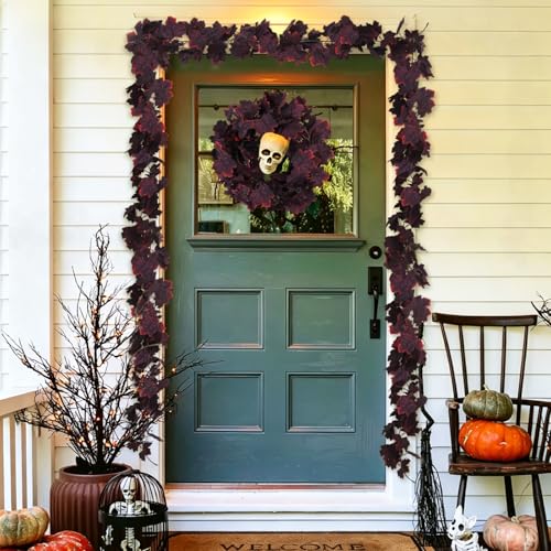 Fall Maple Leaf Garland Artificial Vintage Burgundy Maple Vine 2Pcs (2 Count)