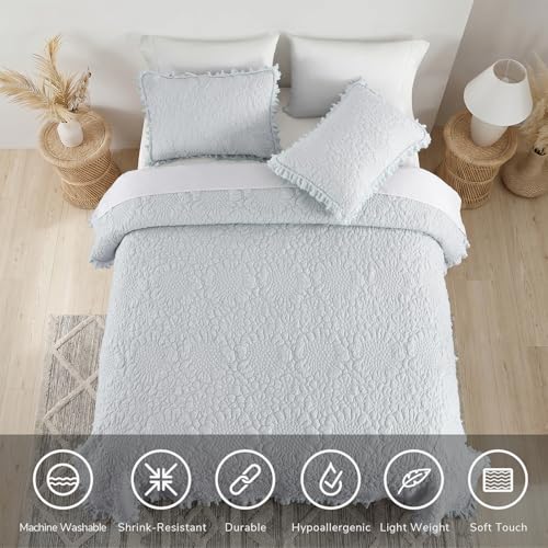 Light Blue Ruffled Quilt Twin Size