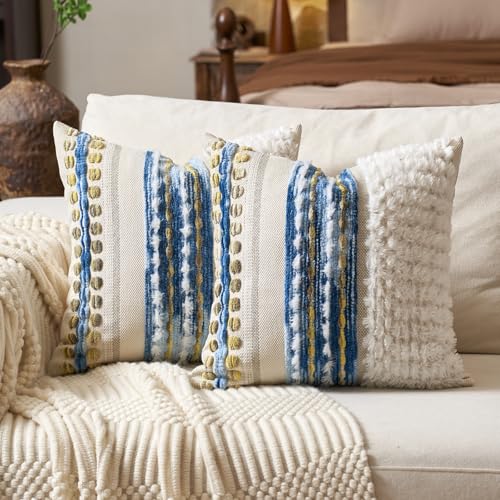 Boho Chenille Tufted Throw Pillow Covers 18x18 Inch Set of 2 (2 Count)