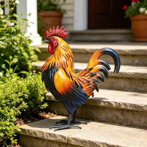 Rooster Garden Statue Sculpture Metal Chicken Yard Decor Outdoor Figurines Patio Backyard Decoration
