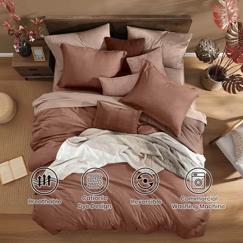 Queen Comforter Set 7 Pieces Terracotta Cationic Dyeing Bed in a Bag