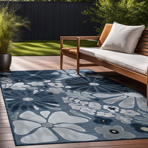 Outdoor Rug 9x12 Large Modern Floral Tropical Area Rugs for Outdoor and Indoor Patio Easy to Clean Non Shedding Living Room Porch Garden Washable Outside Carpet (108 Sq Ft)