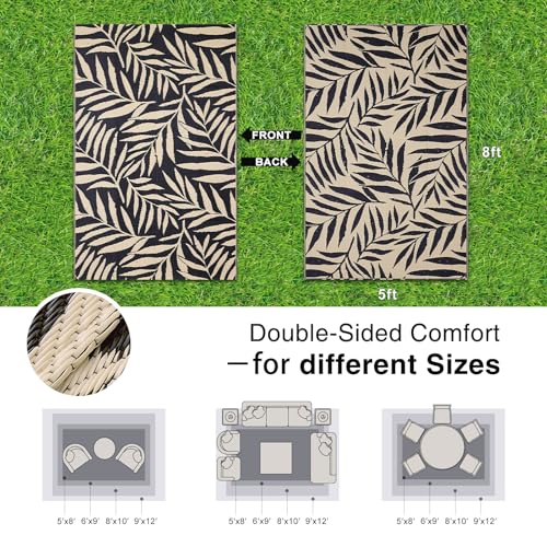 Outdoor Rug 5x8 ft Waterproof Reversible Leaf Mat