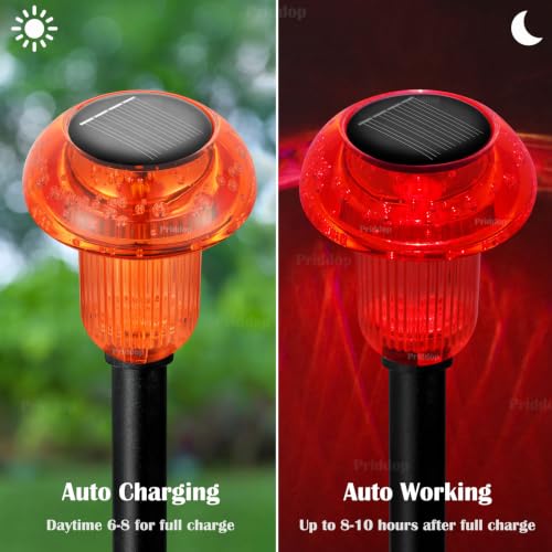 Solar Garden Lights Outdoor Waterproof 8 Pack Red LED Mushroom (8 Count)