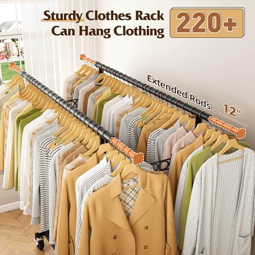 Clothing Rack 650LBS Heavy Duty Collapsible Double Rods Shelves