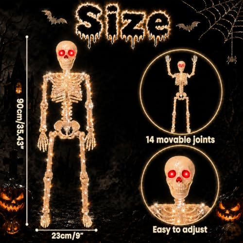 2PCS Halloween Lighted Skeletons Decoration White Light and Red Light Eyes (White LED Light)