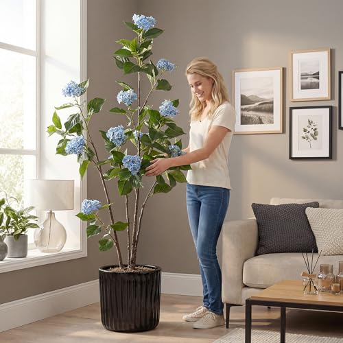 Fake Plants Home Decor Artificial Plants Outdoor Hydrangea Artificial Plants Indoor Fake Tree Living Room Decor Artificial Tree Porch Decor Fiddle Leaf Fig Tree 6Ft