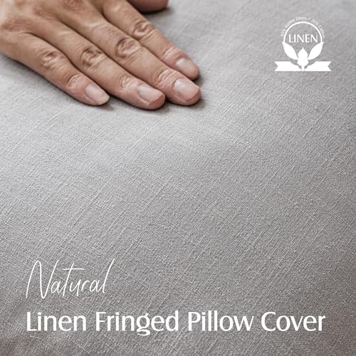 Decorative Linen Fringe Throw Pillow Covers 24×24 Light Gray (2 Count)