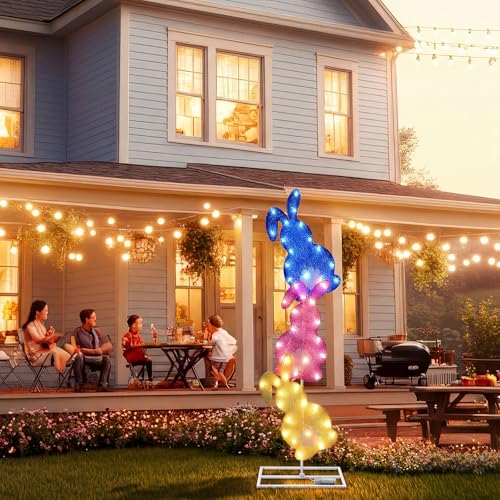 Easter Bunny Lights Outdoor Decoration 41 Inch H Pre (Blue,Pink,Yellow / Bunny)