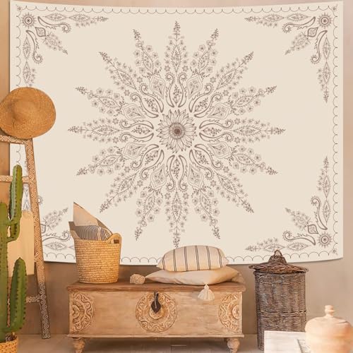 Boho Floral Mandala Tapestry for Bedroom Aesthetic Bohemian Flower Wall Tapestry Beige Hippie Indian Small Tapestries Wall Hanging for Living Room Dorm Decor 40 x 30 Inch