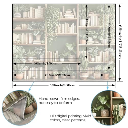 Green Plant Bookshelf Tapestry Botanical Bookshelf Tapestries Wall Hanging Modern Potted Plants Bookshelf Backdrop Large Tapestry for Bedroom Living Room Dorm 80 x 60 inch