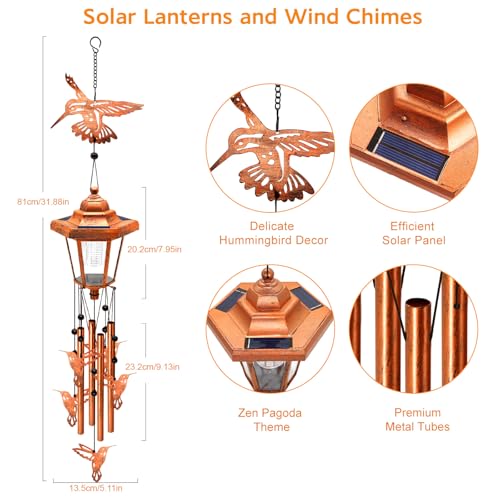 Hummingbird Solar Wind Chimes for Outside