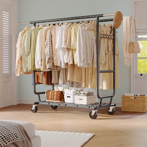 Clothing Rack 650LBS Heavy Duty Collapsible Double Rods Shelves