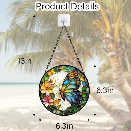 Green Butterfly Flower Stained Glass Window Hanging Suncatcher Gifts 6.3"