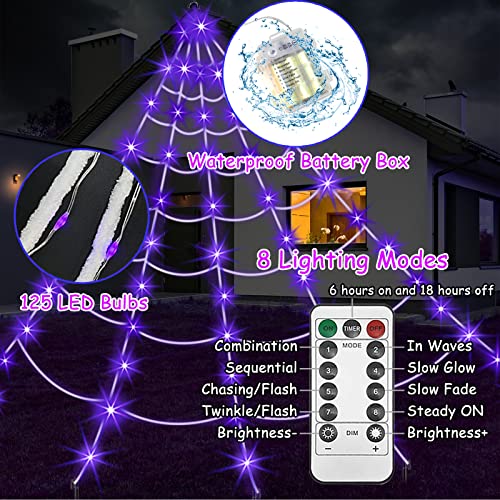 Spider Web Halloween Decorations Outdoor Lights (Battery-Purple Lights with Large Spider)