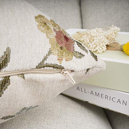 Embroidery Jacquard White Floral Leaf Pattern Square Decorative Throw Pillow Case Cushion Cover
