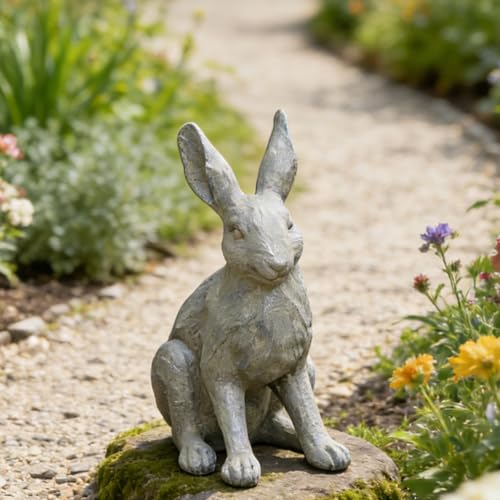 Rabbit Garden Statue 12 Inch Grey Resin Bunny Yard Decor
