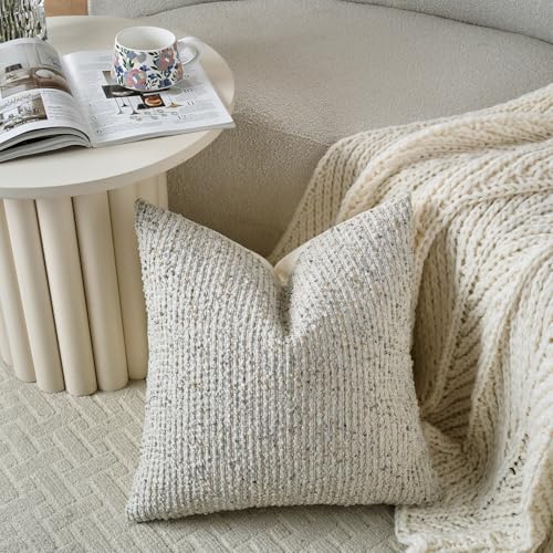 Striped Throw Pillow Covers 22x22 Set of 2 Cream Grey Textured Boucle Chic Morden Boho Accent Farmhouse Square Decorative Couch Pillow Covers for Home Decor Bed Sofa Living Room (2 Count)
