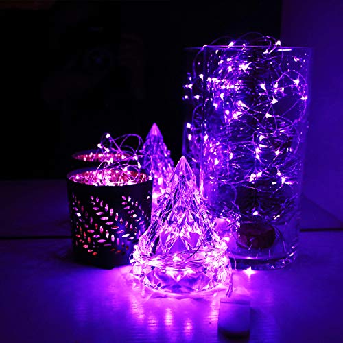 6 Pack Fairy Lights Battery Operated 10ft Silver Wire 30 LEDs Purple (6 Count)