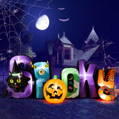 8.85 Ft Inflatable Outdoor Halloween Decor with Spooky and Black Cat (8.85FT)