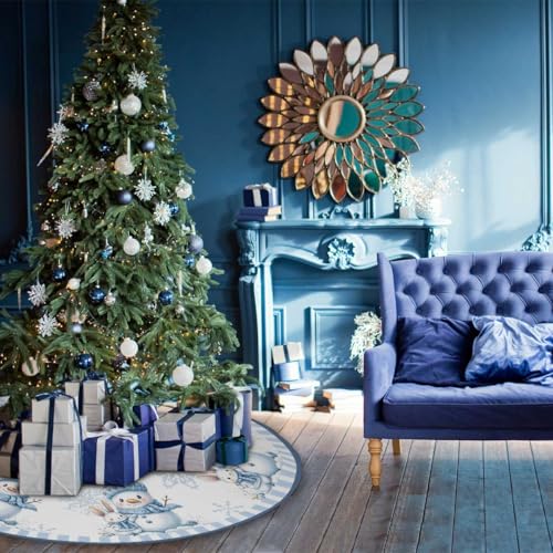 Blue Snowman Christmas Tree Skirt 36inch Snow Xmas Decorations