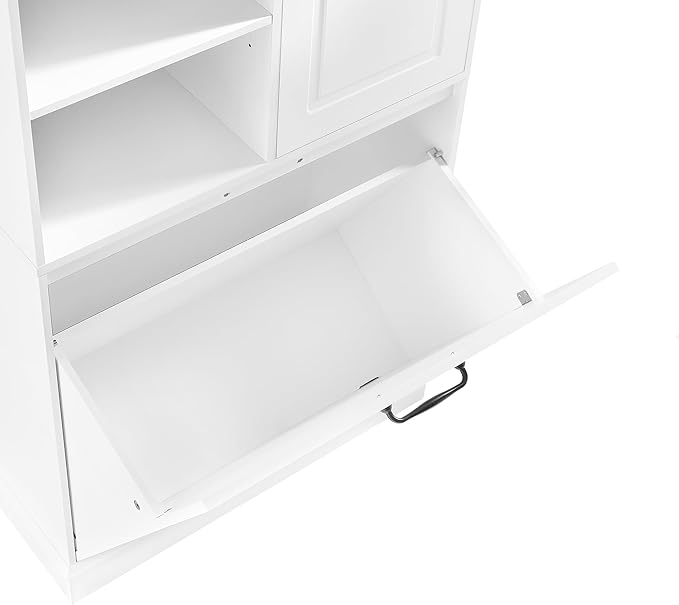 68" Tall Bathroom Storage Cabinet with Two Doors and Tilt-Out Laundry Hamper for Home Display Organizer, Adjustable Shelf, White
