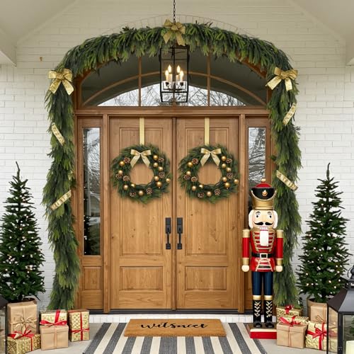 6FT Christmas Norfolk Pine Garland Real Touch Pine Artificial Faux Greenery Garlands Winter Christmas Garland for Table Mantle Fireplace Holiday Indoor Outdoor Xmas Decorations (6 Count)
