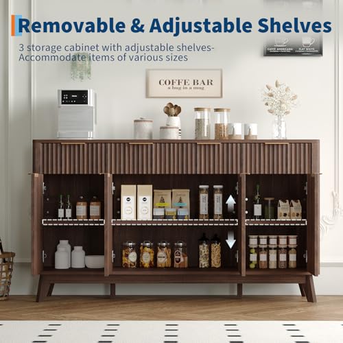 60" Large Farmhouse Sideboard Buffet Cabinet with Storage Drawers & Adjustable Shelves