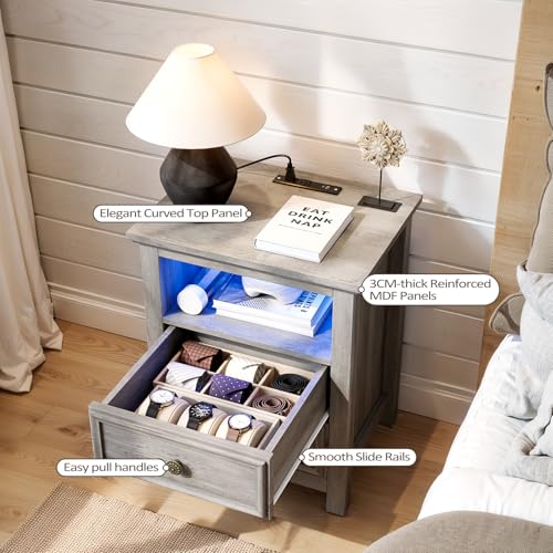 Nightstand with Charger Station Strip Lights